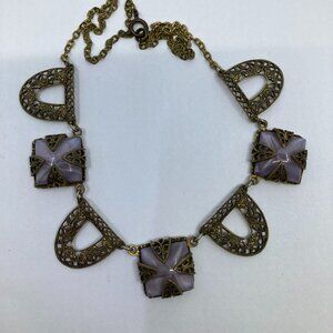 Vtg 1920 MAX NEIGER ? art deco filigree lilac glass brass necklace